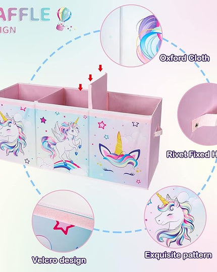 WERNNSAI Unicorn Toy Box Chest – Large Toy Chest Organizer with Flip-Top Lid Collapsible Sturdy Storage Bin with Handles 38 x 13 x 16 Inch for Kids Girls Pink Closet Nursery Living Room Bedroom - LeafyLoom