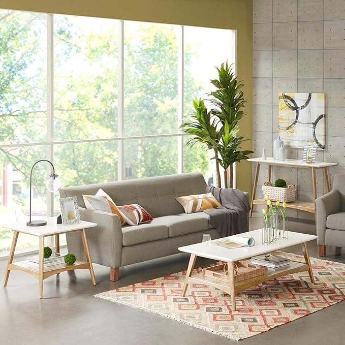 Madison Park Parker Mid-Century Modern End Table With Solid Wood Frame And Legs, Bottom Shelf, Easy Assembly, Simple Accent Furniture For Living Room, Entry, Minimalist Decor - Off-White/Natural - LeafyLoom