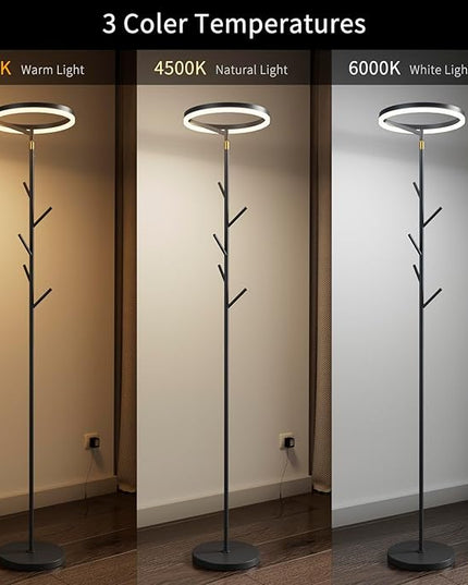 Innovative Floor Lamp, Floor Lamps for Living Room with Coat Rack, Floor Lamps with Stepless Adjust Color Temperatures & Brightness, Remote Control and Touch Control - LeafyLoom