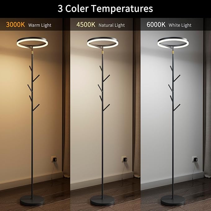 Innovative Floor Lamp, Floor Lamps for Living Room with Coat Rack, Floor Lamps with Stepless Adjust Color Temperatures & Brightness, Remote Control and Touch Control - LeafyLoom