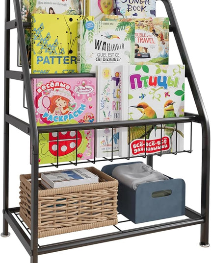 aboxoo Kids Bookshelf Todder Freestanding for Children Room 18 inches Small Toddler Bookcase Toy Organizer Play Black Stable Bookcase Bookstore Library Book Unit Storage for Small Place,Black - LeafyLoom