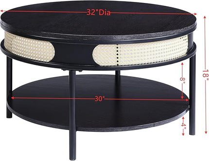 NicBex Coffee Table Wooden Coffee Table with Storage Round Center Tables with Open Bottom Shelf Dining Table for Living Room, Dining Room, Office, and Bedroom,32" W, Black - LeafyLoom