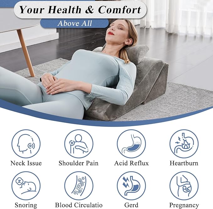Axelrod Bed Wedge Pillow Set Foam | Adjustable Pillows for Back, Leg and Knee Pain Relief | Post Surgery Ortho Pillow – Anti Snoring, Heartburn, Acid Reflux & GERD- Grey - LeafyLoom