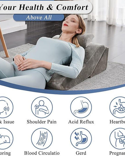 Axelrod Bed Wedge Pillow Set Foam | Adjustable Pillows for Back, Leg and Knee Pain Relief | Post Surgery Ortho Pillow – Anti Snoring, Heartburn, Acid Reflux & GERD Grey - LeafyLoom