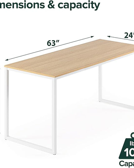 ZINUS Jennifer 63 Inch White Frame Desk / Computer Workstation / Office Desk / Easy Assembly, Natural - LeafyLoom