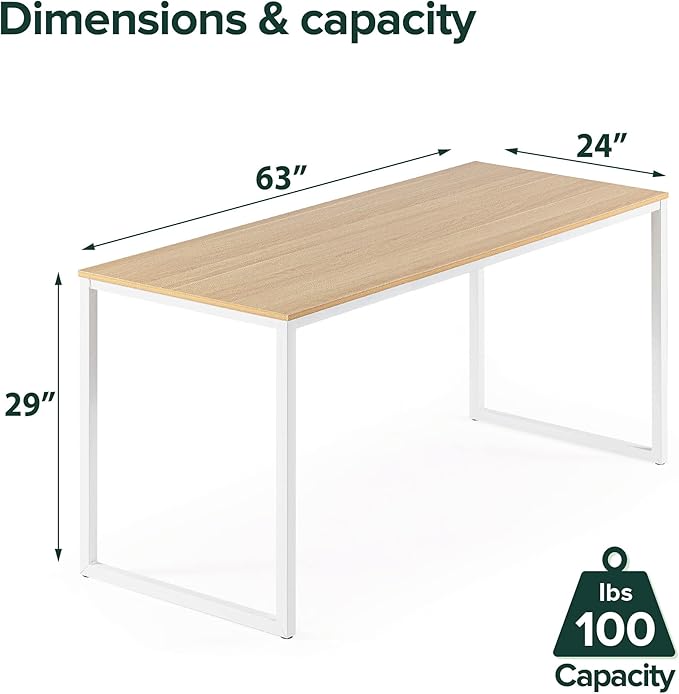 ZINUS Jennifer 63 Inch White Frame Desk / Computer Workstation / Office Desk / Easy Assembly, Natural - LeafyLoom
