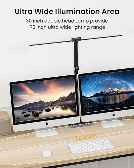 LED Desk Lamp, Newest Hand-Sweep Sensor Desk Lamps for Home Office, Double Head Architect lamp with Type-C & USB Charger, 24W Dimmable Smart Light with Timer, Black - LeafyLoom