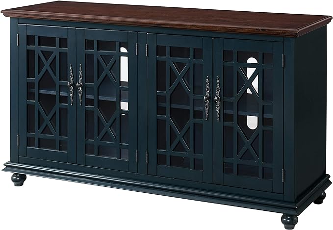 Martin Svensson Home Palisades TV Stand, 63" W x 35" H, Catalina Blue with Coffee Top - LeafyLoom