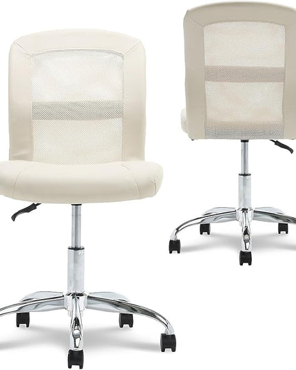 Serta Essential Armless Desk Chair Small TaskChair with Wheels, Breathable Mesh Back, SertaQuality Foam Cushion Seat for Comfort, Functional, Lightweight and Versatile, Task, Cream White - LeafyLoom