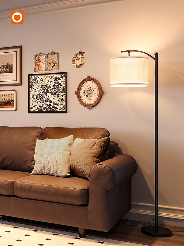 addlon Floor Lamp for Living Room with 3 Color Temperatures, Standing lamp with Linen lampshade for Bedroom, Office, Lamps with 9W LED Bulb Included - Black with Gray Lampshade - LeafyLoom
