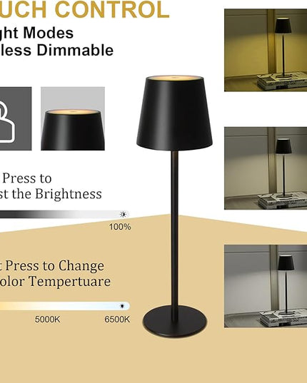 ORALUCE Cordless Table Lamp Rechargeable, Battery Operated LED Desk Lamp with USB Type-C Charging Port, 3 Color Stepless Dimming LED Lamp for Bedroom/Restaurant/Party/Coffee Shop/Camping/Bars, 2 Pack - LeafyLoom
