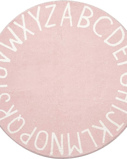 Topotdor Round Kids Play Rug Alphabet Nursery Area Rug Extra Large Soft Crawling Play Mat for Children Toddlers Bedroom (40 inch, Pink) - LeafyLoom