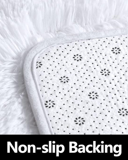 White Round Rug for Bedroom, Super Fluffy Circle Rugs for Baby Nursery, 5'X5' Feet Furry Carpet for Children Kids Room, Cute Soft Shaggy Rug for Girls Home Decor, Fuzzy Plush Carpets for Dorm - LeafyLoom