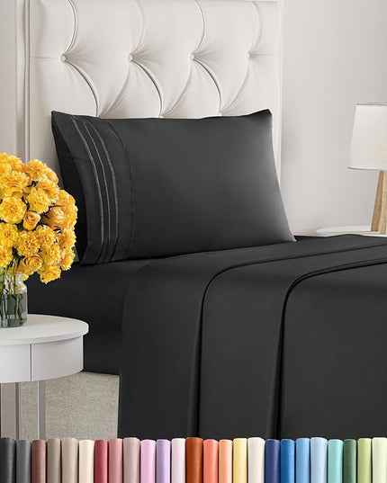 Twin Size 3 Piece Sheet Set - Comfy Breathable & Cooling Sheets - Hotel Luxury Bed Sheets for Women & Men - Deep Pockets, Easy-Fit, Extra Soft & Wrinkle Free Sheets - Black Oeko-Tex Bed Sheet Set - LeafyLoom
