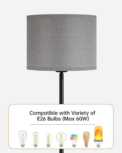 BoostArea Floor Lamps for Living Room, Black Standing Lamp, 58" Tall Lamps, 9W Bright Dimmable Floor Lamps, On/Off Foot Switch, Simple Modern Floor Lamp for Bedroom, Office, Kitchen -Grey Lampshade - LeafyLoom
