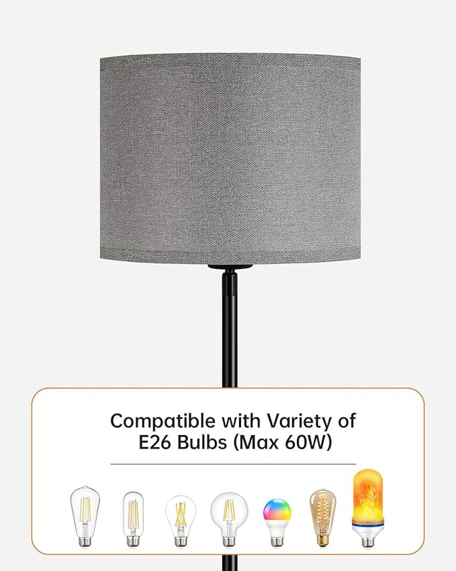BoostArea Floor Lamps for Living Room, Black Standing Lamp, 58" Tall Lamps, 9W Bright Dimmable Floor Lamps, On/Off Foot Switch, Simple Modern Floor Lamp for Bedroom, Office, Kitchen -Grey Lampshade - LeafyLoom