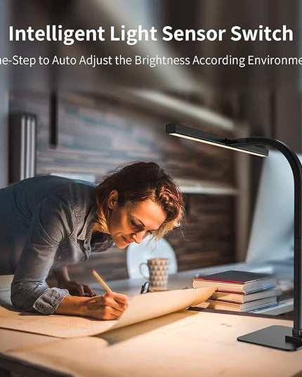 EppieBasic Led Desk Lamp, Architect Desk Lamps for Home Office, 12W Dimmable & 6 Color Modes Extra Bright Modern Table lamp with Base, Auto Dimming Overhead Desk Lighting for Workbench Monitor - LeafyLoom