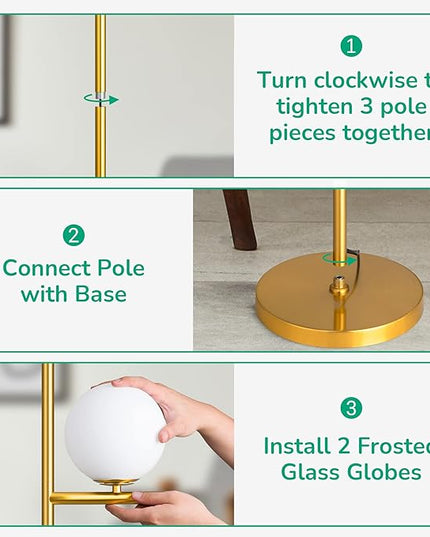 EDISHINE 67.5in Mid Century Modern Globe Floor Lamp, Upgraded Dimmable Gold Standing Lamps for Living Room, Frosted Glass Shade, LED Tall Pole Lamp for Bedroom-Brass Plating - LeafyLoom