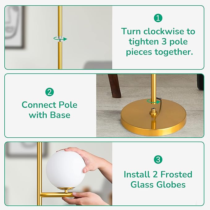 EDISHINE 67.5in Mid Century Modern Globe Floor Lamp, Upgraded Dimmable Gold Standing Lamps for Living Room, Frosted Glass Shade, LED Tall Pole Lamp for Bedroom-Brass Plating - LeafyLoom