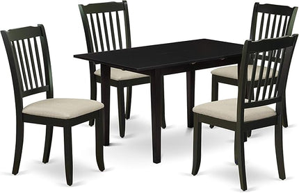 East West Furniture NODA5-BLK-C 5 Piece Dining Room Table Set Includes a Rectangle Kitchen Table with Butterfly Leaf and 4 Linen Fabric Upholstered Dining Chairs, 32x54 Inch, Black - LeafyLoom