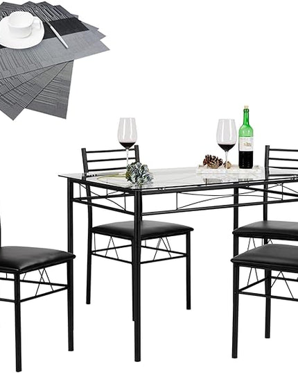 VECELO Kitchen Dining Room Table and Chairs 4, 5-Piece Dinette Sets, Space Saving (Black), 42.1" - LeafyLoom