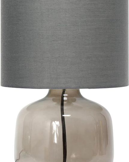 Simple Designs LT2064-SMG Smoke Gray Glass Table Lamp with Gray Fabric Shade - LeafyLoom
