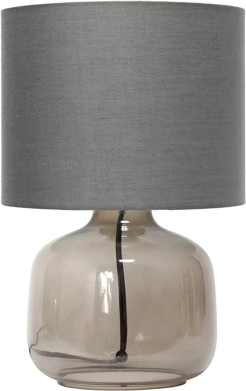 Simple Designs LT2064-SMG Smoke Gray Glass Table Lamp with Gray Fabric Shade - LeafyLoom