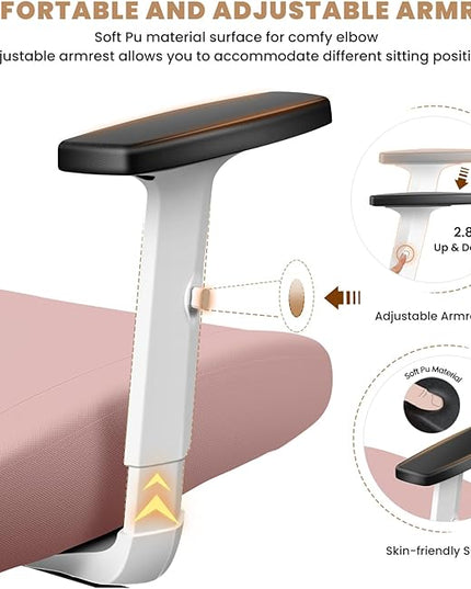 Office Chair Ergonomic Desk Chair with Adjustable Lumbar Support, Swivel Comfy Computer Chair Heavy Duty Executive Chair for Home Office - LeafyLoom