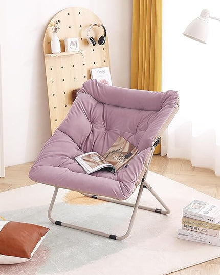 Tiita Comfy Saucer Chair, Soft Faux Fur Oversized Folding Accent Chair, Lounge Lazy Chair for Kids Teens Adults, Metal Frame Moon Chair for Bedroom, Living Room, Dorm Rooms - LeafyLoom