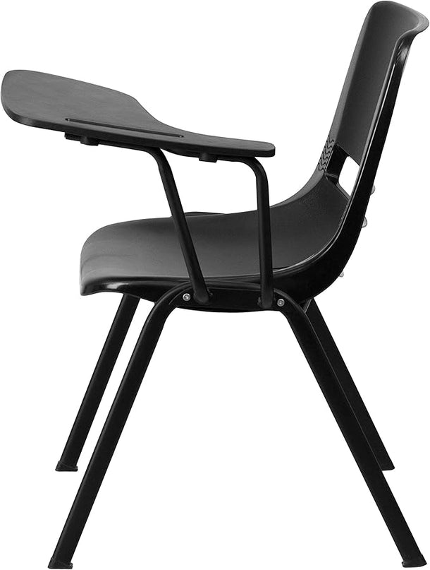 Flash Furniture Black Ergonomic Shell Chair with Left Handed Flip-Up Tablet Arm - LeafyLoom