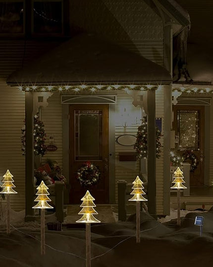 BRIGHTDECK Solar Christmas Pathway Lights Outdoor Decorations, Xmas Tree Lights Waterproof Led Garden Stake Lights for Walkway Yard Lawn Porch Holiday Decor 5-Pack (Xmas Tree Lights) BRIGHTDECK