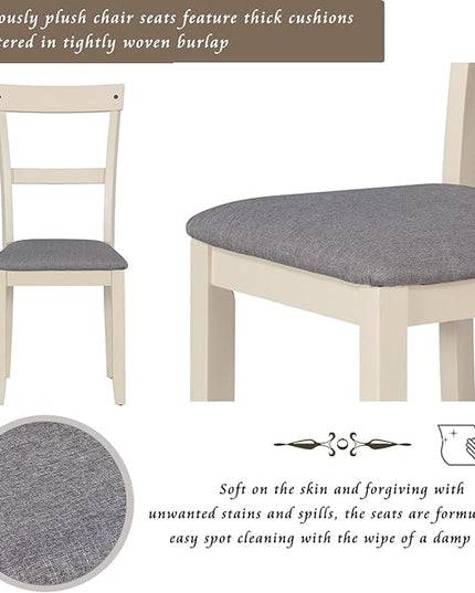 5 Piece Industrial Dining Set with Solid Wood Table and 4 High-density Foam Burlap Upholstered Cushions Chairs for Kitchen, Diningroom, Living Room, Easy to Assemble, Brown+Gray+Natural - LeafyLoom