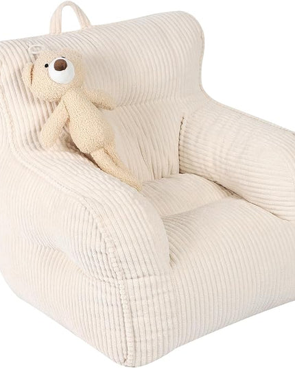 Kids Bean Bag Chair with a Plush Bear, Comfy Toddler Chair for Boys and Girls, Beige - LeafyLoom