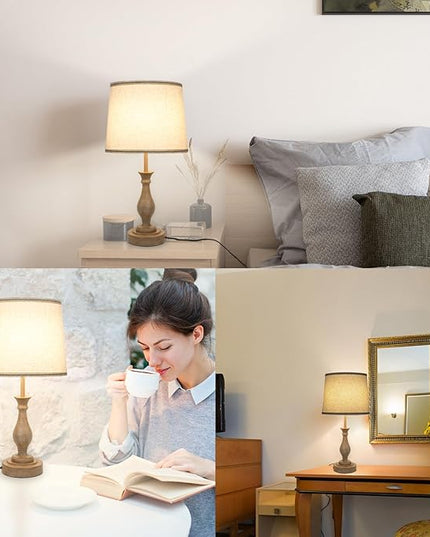 Touch Lamps for Bedrooms Set of 2, Farmhouse Table Lamp with Dual USB Charging Ports, 3 Way Dimmable Nightstand Lamps with Linen Fabric Lampshade for Bedroom, Living Room (Pack2-01A) - LeafyLoom