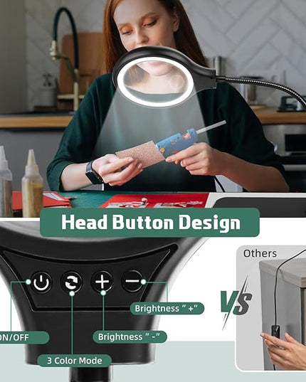 NZQXJXZ Large 2-in-1 Magnifying Glass with 72 LEDs Light and Stand 20X 10X Magnifying Lamp with Large Base and Clamp, 3 Color Modes and 10 Stepless Dimmable, Hands Free Desk Magnifier for Close Work - LeafyLoom
