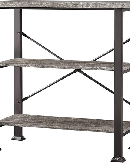 HOMBAZAAR Bookshelf, 3-Tier Vintage Industrial Book Shelf, Rustic Wood and Metal Bookcase and Bookshelves, Free Standing Storage Small Bookshelf for Living Room, Bedroom and Kitchen, Grey Oak - LeafyLoom
