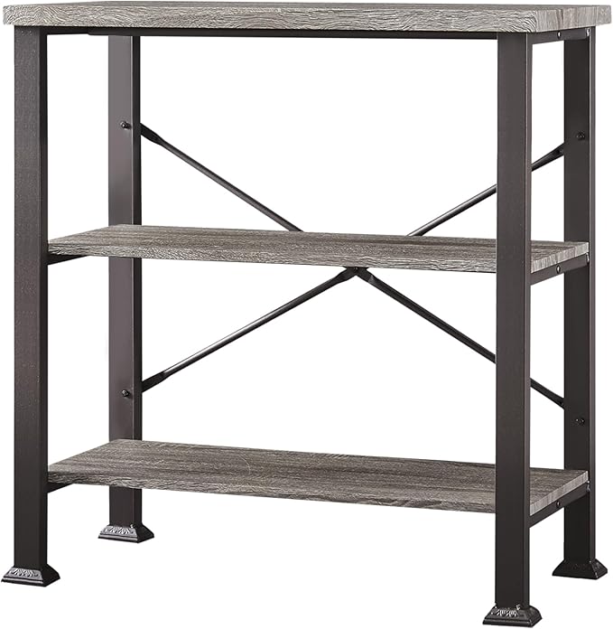 HOMBAZAAR Bookshelf, 3-Tier Vintage Industrial Book Shelf, Rustic Wood and Metal Bookcase and Bookshelves, Free Standing Storage Small Bookshelf for Living Room, Bedroom and Kitchen, Grey Oak - LeafyLoom