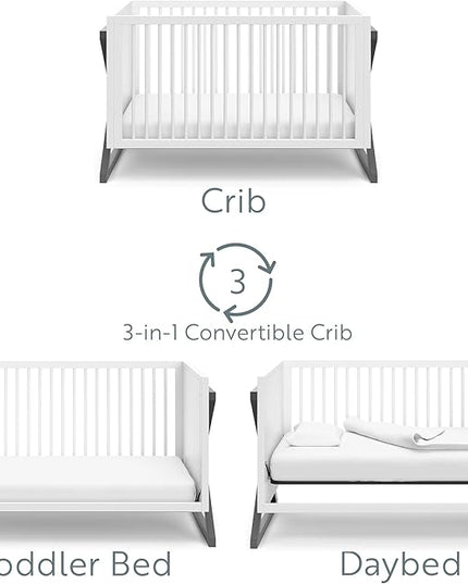 Storkcraft Equinox 3-in-1 Convertible Crib (Gray) – Easily Converts to Toddler Bed and Daybed, 3-Position Adjustable Mattress Support Base, Modern Two-Tone Design for Contemporary Nursery - LeafyLoom