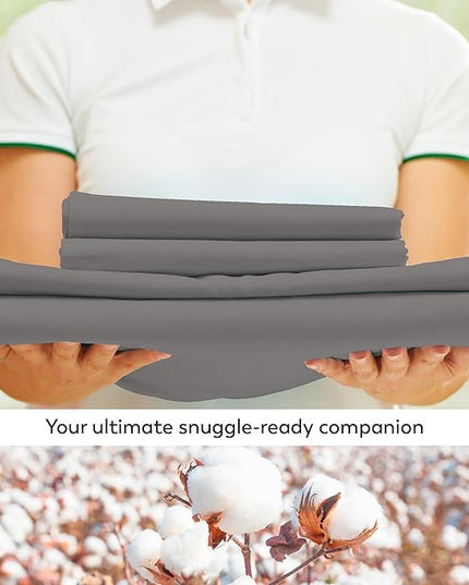 Purity Home Organic 100% Cotton Light Gray Full Size Bed Sheets, Percale Weave Cotton Sheet Set for Full Size Bed, Crisp, Cooling & Breathable Bed Sheets, Fits Mattress Upto 16" Deep Pocket - LeafyLoom