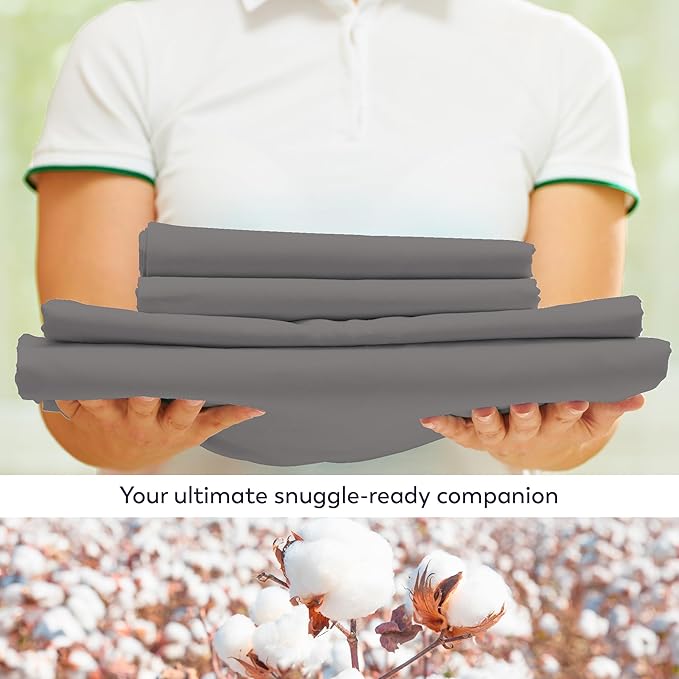 Purity Home Organic 100% Cotton Light Gray Full Size Bed Sheets, Percale Weave Cotton Sheet Set for Full Size Bed, Crisp, Cooling & Breathable Bed Sheets, Fits Mattress Upto 16" Deep Pocket - LeafyLoom