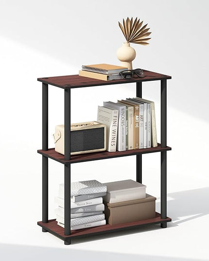 Furinno Turn-N-Tube 3-Tier Multipurpose Compact Display Rack, Shelving Unit, Bookcase, Dark Cherry - LeafyLoom