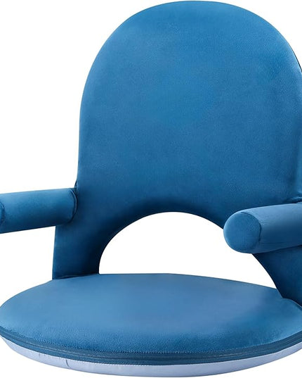 Nnewvante Floor Folding Chair Armrest, 42 Position Back Support Adjustable Floor Seat Washable Stackable Cushion for Class Meditation Playing Adults Kids,Ctystal Velvet Navy Blue - LeafyLoom