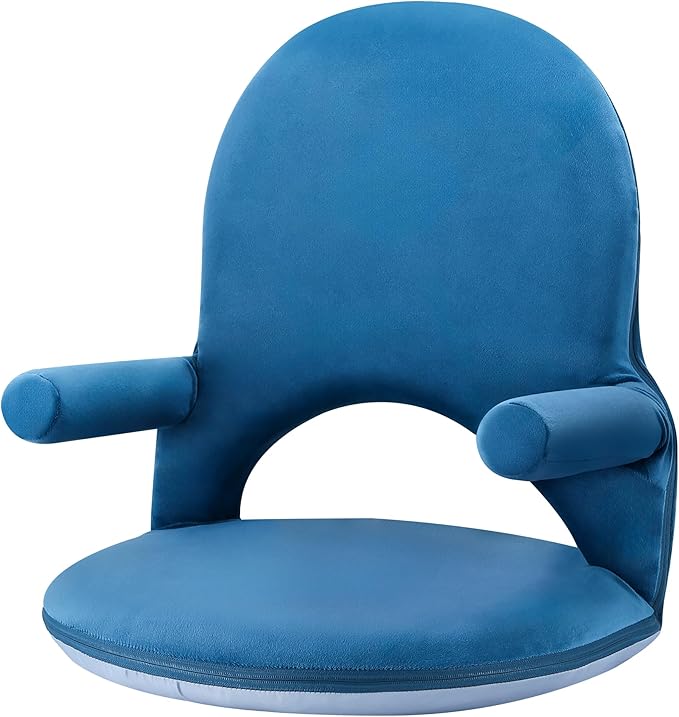 Nnewvante Floor Folding Chair Armrest, 42 Position Back Support Adjustable Floor Seat Washable Stackable Cushion for Class Meditation Playing Adults Kids,Ctystal Velvet Navy Blue - LeafyLoom