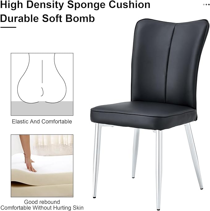 NicBex Modern Dining Chairs Set of 4 PU Leather Dining Room Kitchen Chairs with Curved Backrest and Cushion, Silver Matte Chair Legs, Suitable for Restaurants, Dining Rooms, and Living Rooms,Black - LeafyLoom