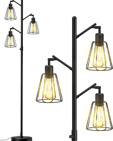 LEPOWER Tree Floor Lamp, Industrial Floor Lamps for Living Room with Multi Head, Dimmable Floor Lamp, LED Standing lamp Edison Bulbs, Pole Tall Lamp for Bedroom Office Black - LeafyLoom
