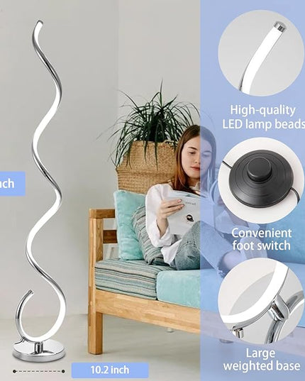 ADISUN LED Modern Floor Lamp for Living Room, Spiral Floor Lamp for Bedroom, 48W Dimmable Floor Lamp for Living Room Office Dining Room-Silver,Remote Control - LeafyLoom