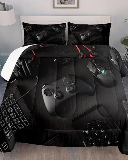 Gamer Comforter Set for Boys Teen Kids Full Size Gaming Comforter Soft Microfiber Gampad Quilt and Pillowcase Video Game Bedding Sets Room Decor (Color 1,Full) - LeafyLoom