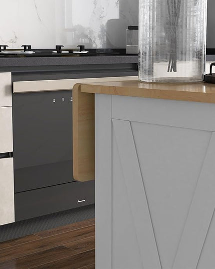 HOMCOM Rolling Kitchen Island with Drop Leaf Wood Breakfast Bar, Farmhouse Kitchen Cart with 2 Drawers, Adjustable Shelves for Dining Room, White - LeafyLoom