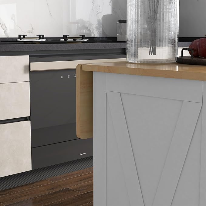 HOMCOM Rolling Kitchen Island with Drop Leaf Wood Breakfast Bar, Farmhouse Kitchen Cart with 2 Drawers, Adjustable Shelves for Dining Room, White - LeafyLoom