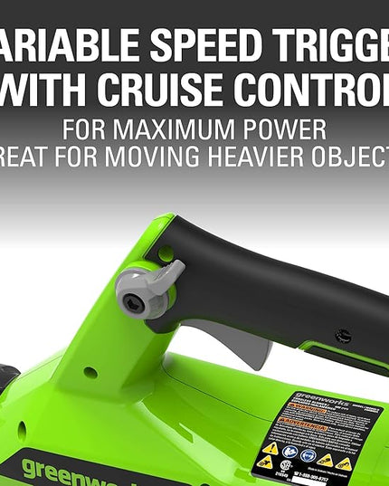 Greenworks 40V (115 MPH / 430 CFM) Brushless Axial Leaf Blower, 2.0Ah Battery and Charger Included - LeafyLoom